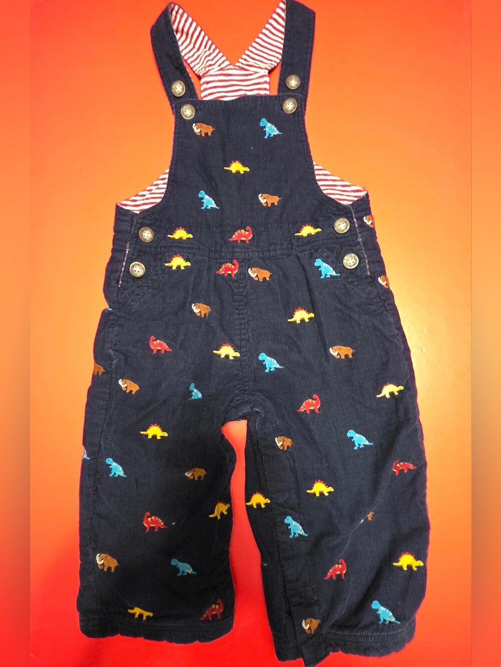 JoJo Maman Bebe Navy Corduroy Overalls with Colorful Dinosaurs Embroidery